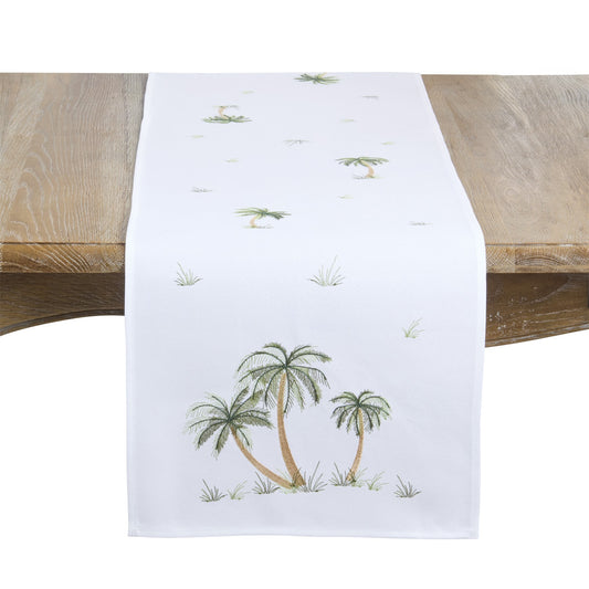 Everyday / All Season White Palm Tree Table Runner, 100% polyester