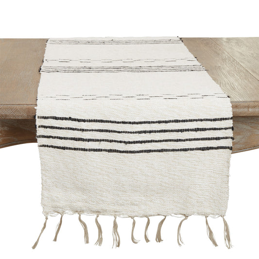 Everyday / All Season Natural Beige Striped Dash Table Runner, 100% cotton