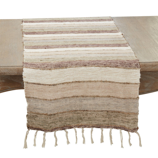 Everyday / All Season Natural Beige Striped Table Runner, 100% cotton