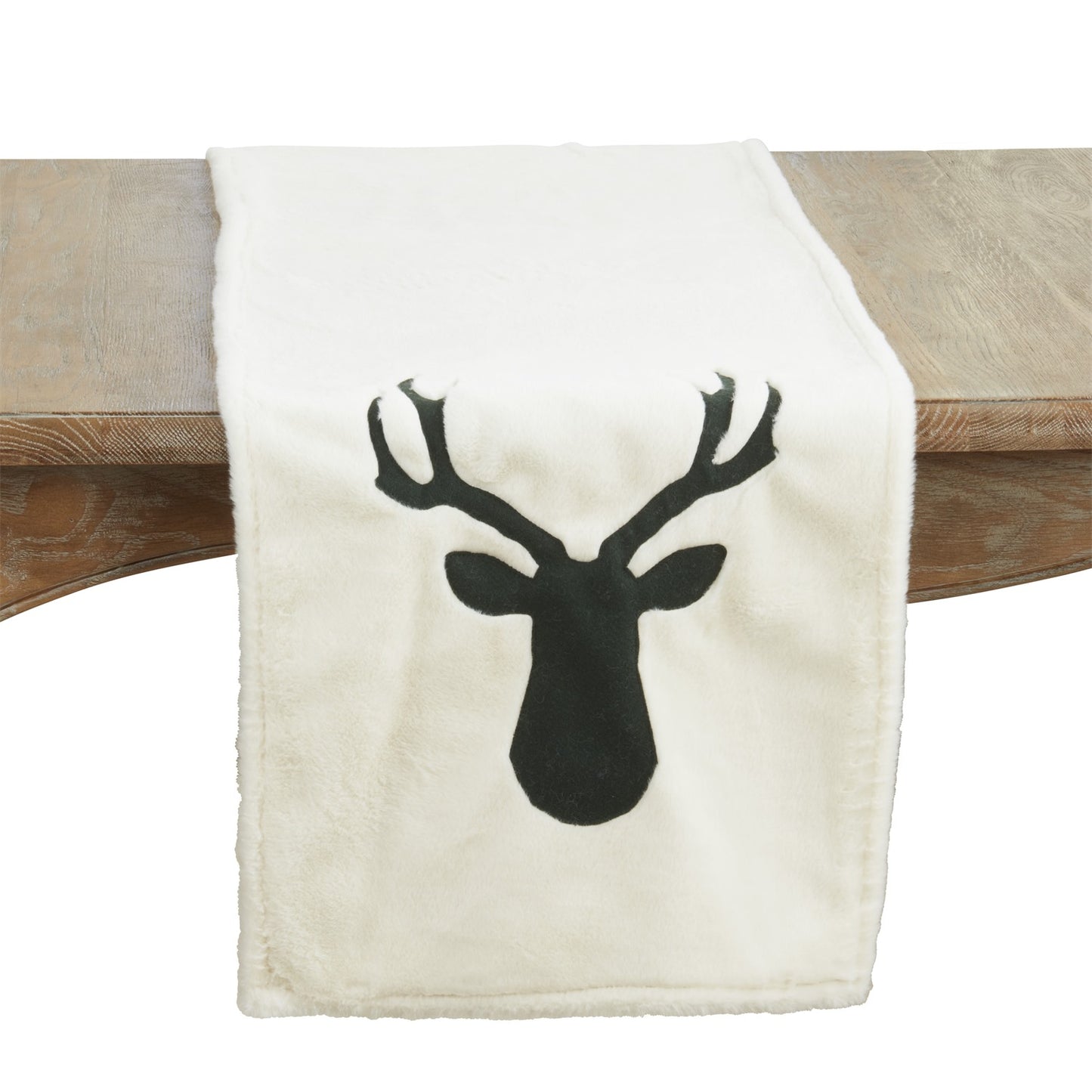 Christmas Green Faux Fur Reindeer Table Runner, 100% Polyester