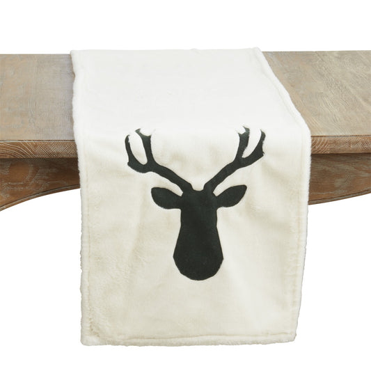 Christmas Green Faux Fur Reindeer Table Runner, 100% Polyester