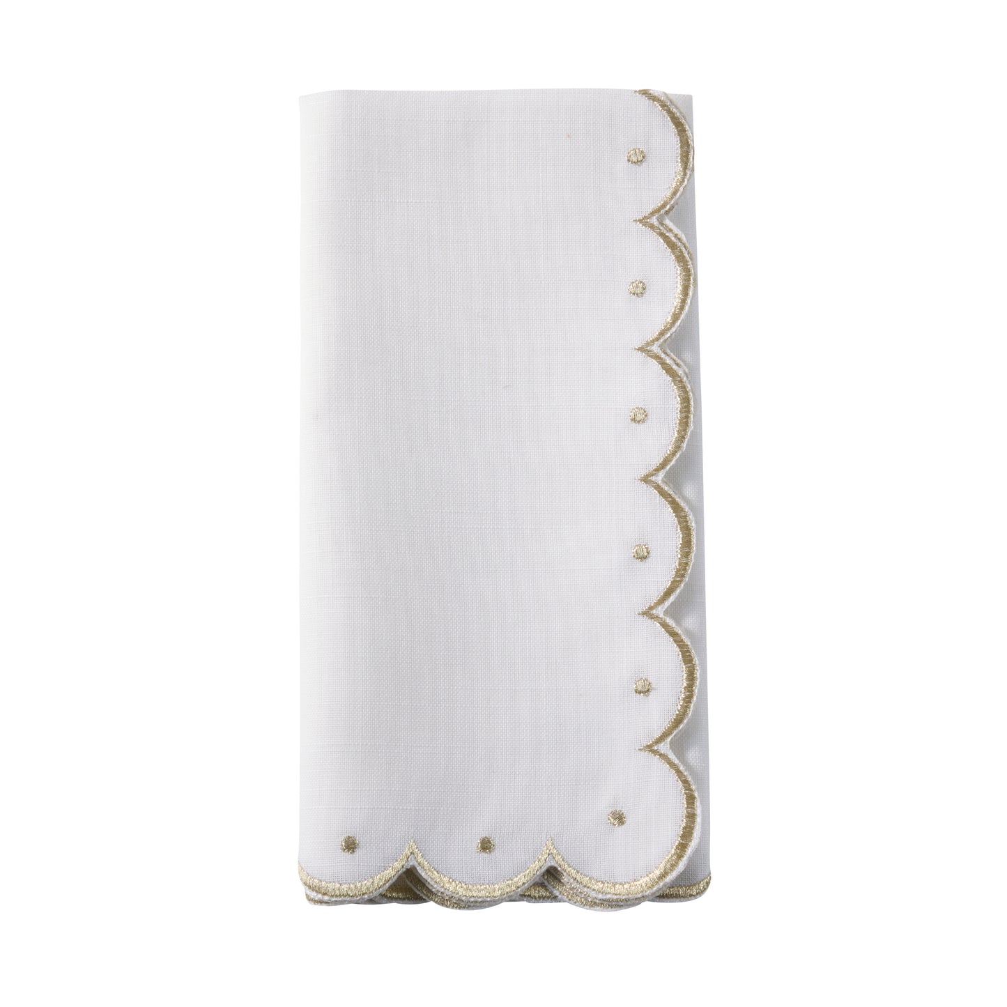 Gold Embroidered Scalloped Napkins 100% polyester, 20 Inch Square (4 pcs.)