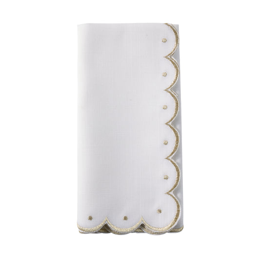 Gold Embroidered Scalloped Napkins 100% polyester, 20 Inch Square (4 pcs.)