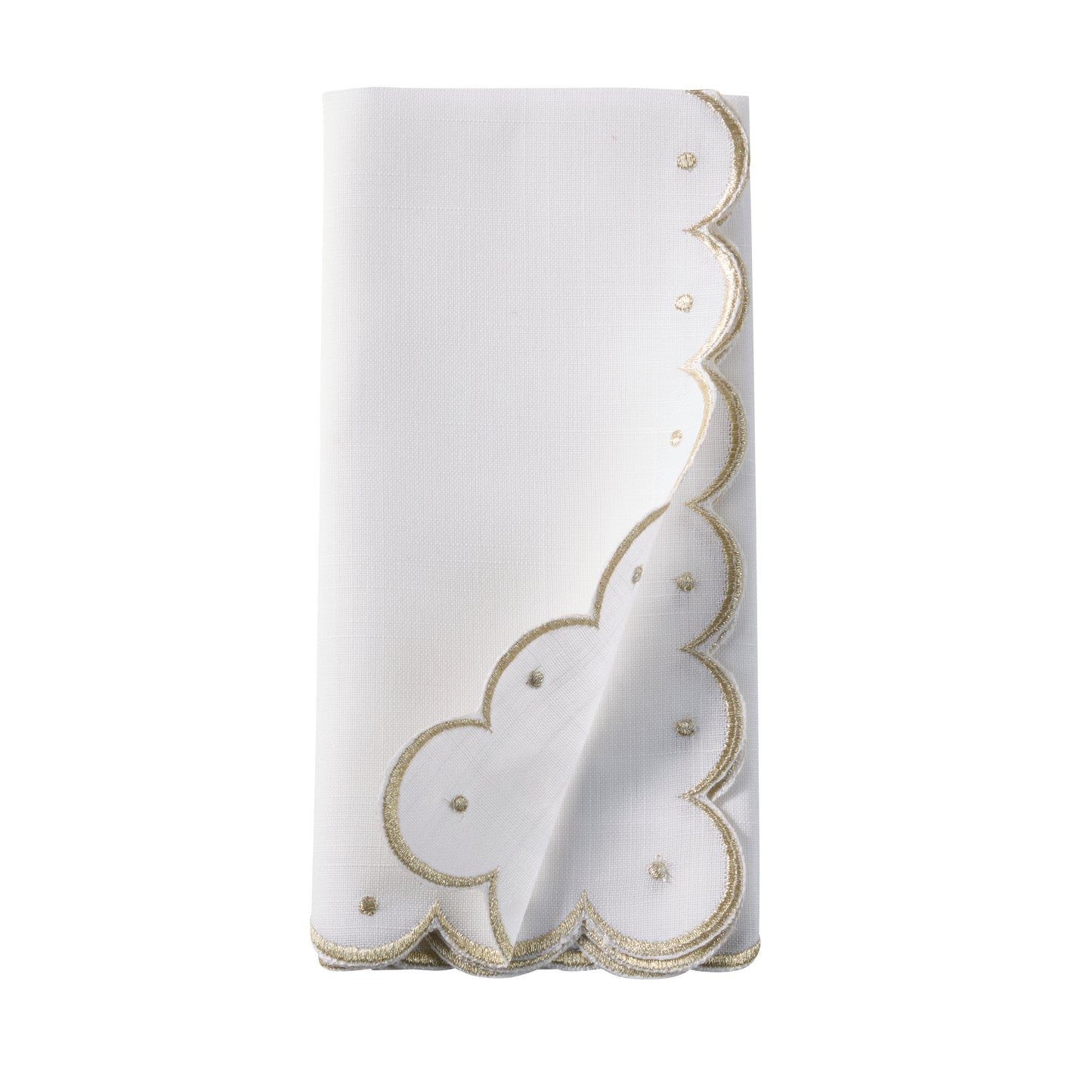 Gold Embroidered Scalloped Napkins 100% polyester, 20 Inch Square (4 pcs.)