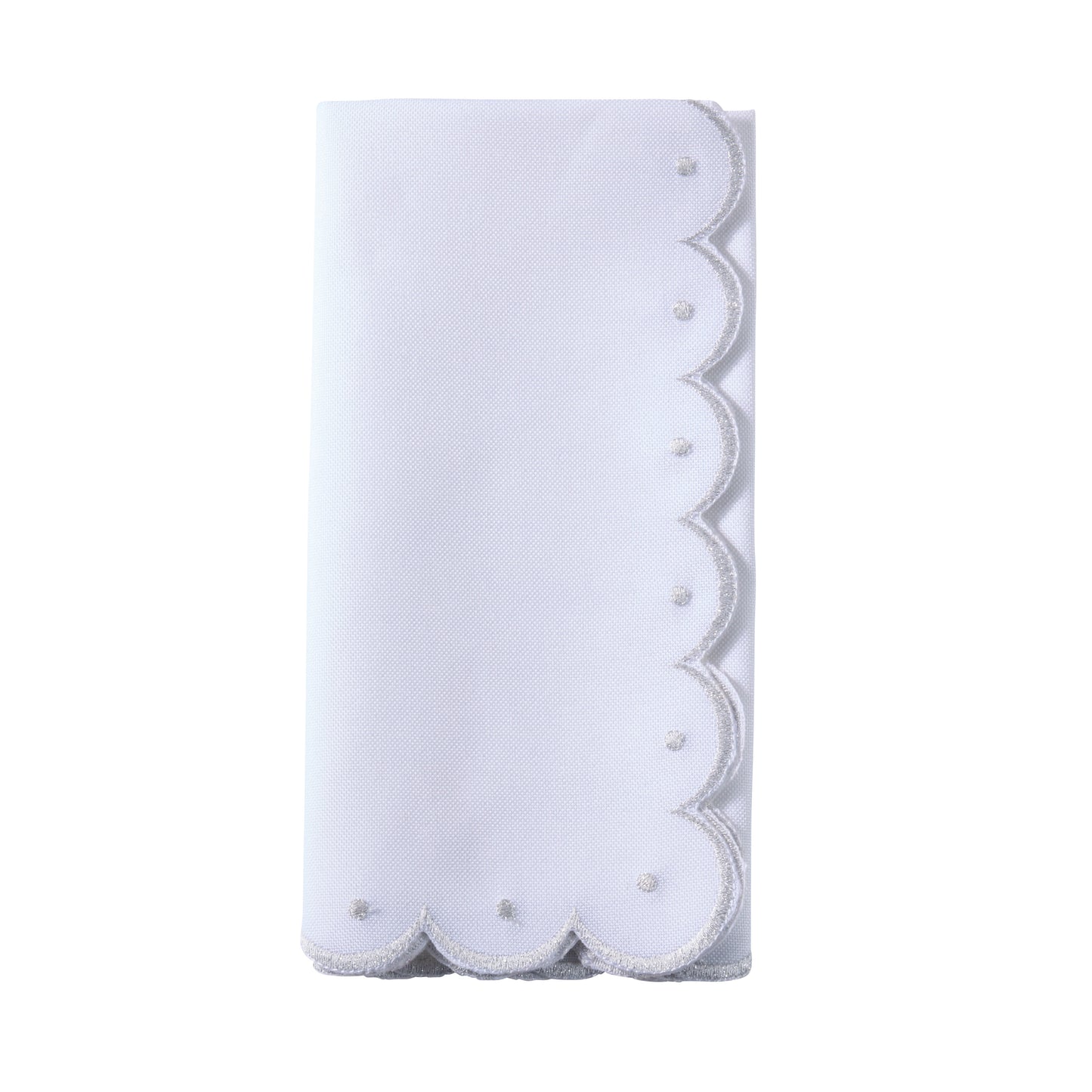 Silver Embroidered Scalloped Napkins 100% polyester, 20 Inch Square (4 pcs.)
