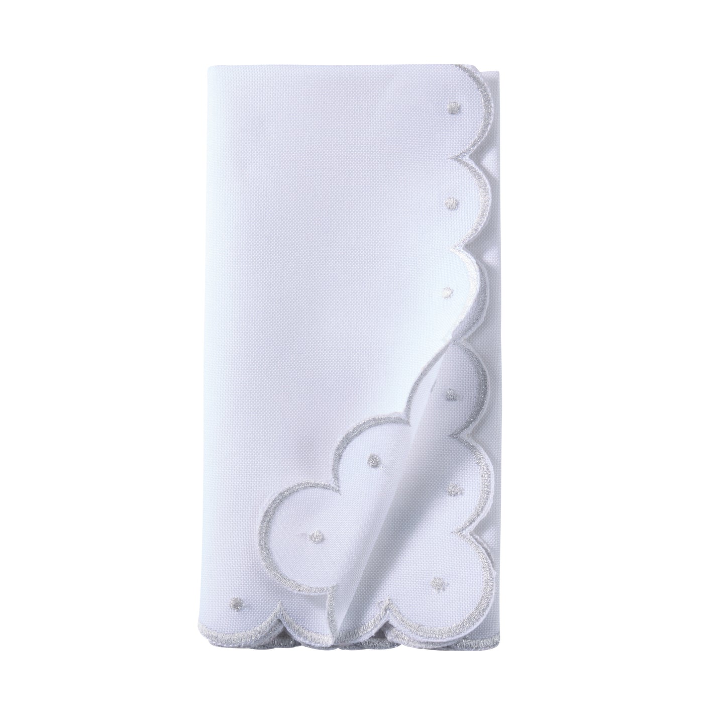 Silver Embroidered Scalloped Napkins 100% polyester, 20 Inch Square (4 pcs.)