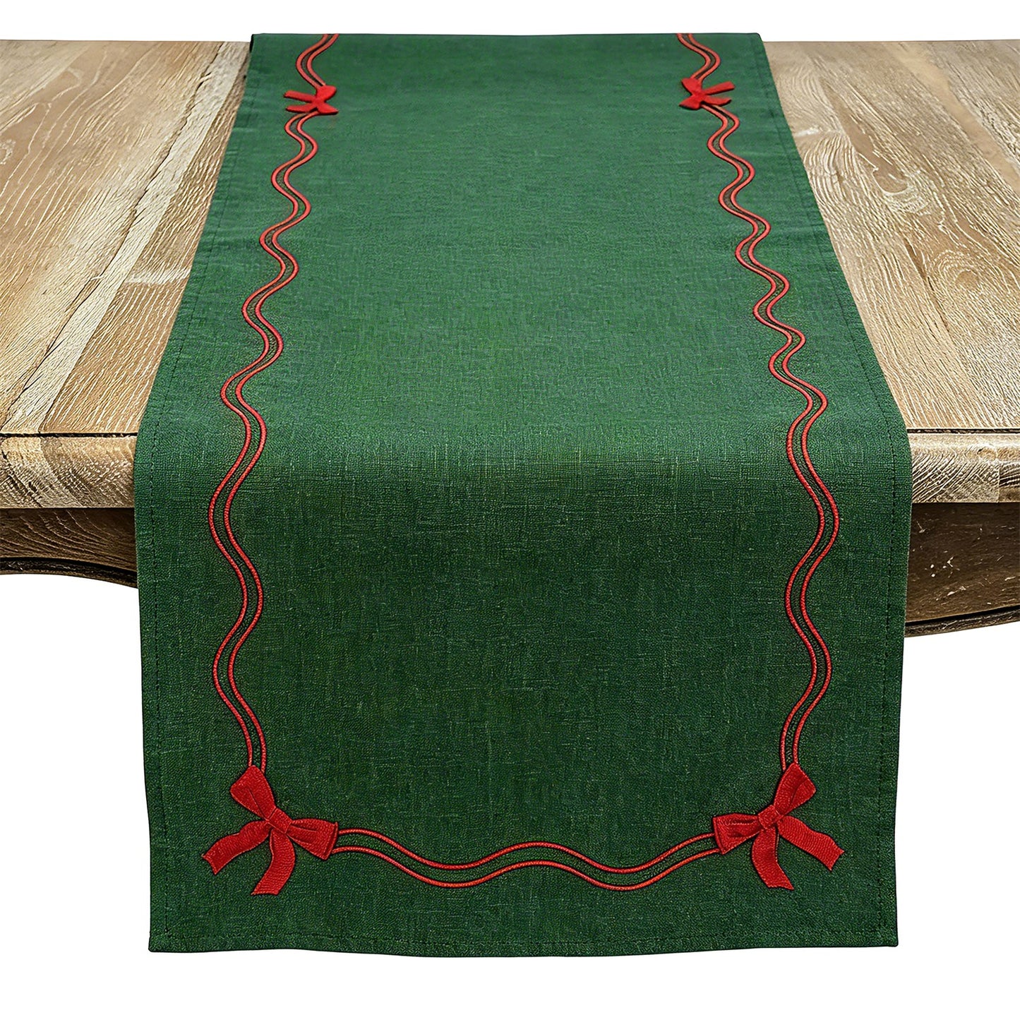Everyday / All Season Green Bow Border Table Runner, 100% polyester