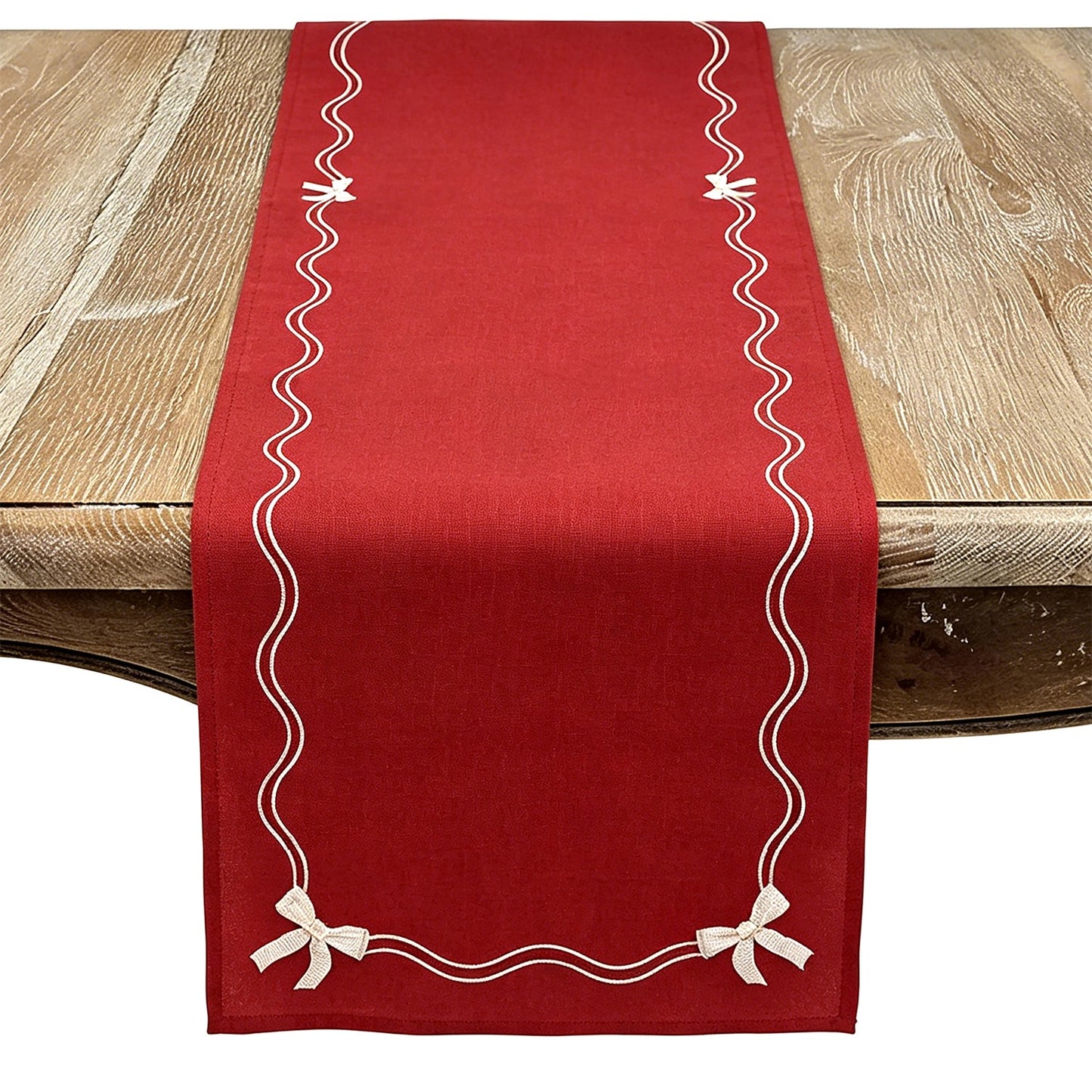 Everyday / All Season Red Bow Border Table Runner, 100% polyester