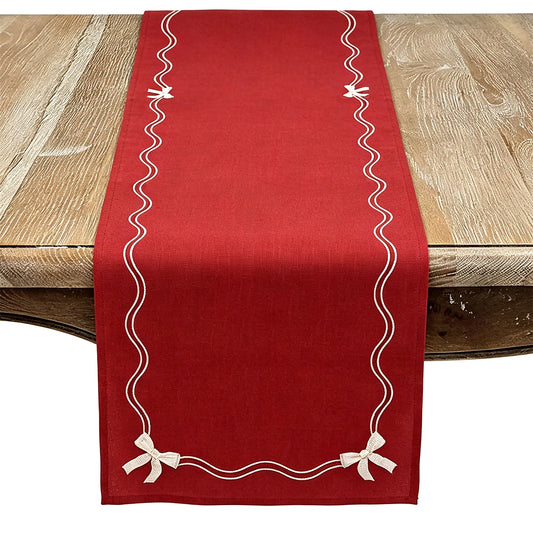 Everyday / All Season Red Bow Border Table Runner, 100% polyester