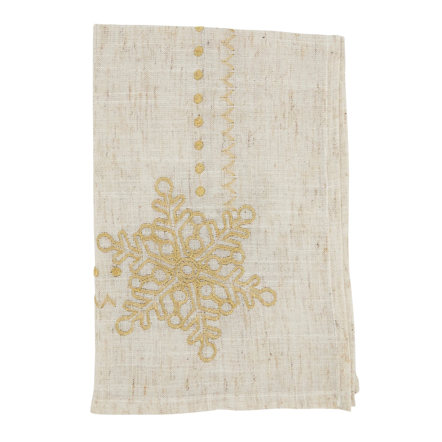 Natural Embroidered Snowflakes Napkins 80% polyester-20% linen, 20 Inch Square (4 pcs.)