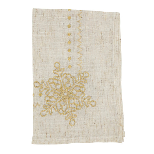 Natural Embroidered Snowflakes Napkins 80% polyester-20% linen, 20 Inch Square (4 pcs.)