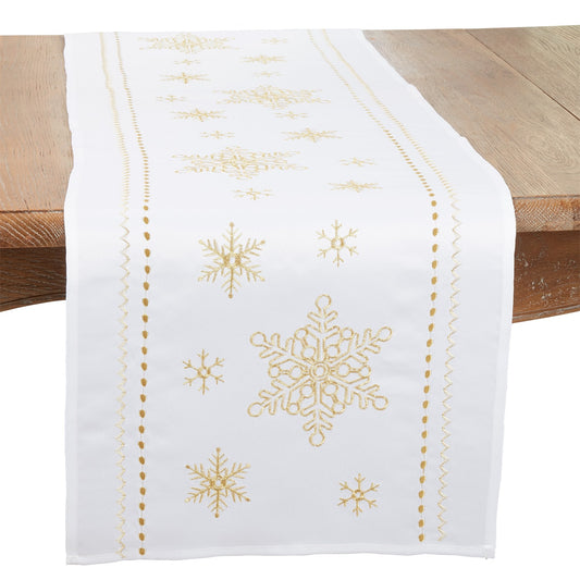 Christmas White Embroidered Snowflakes Table Runner, 100% Polyester