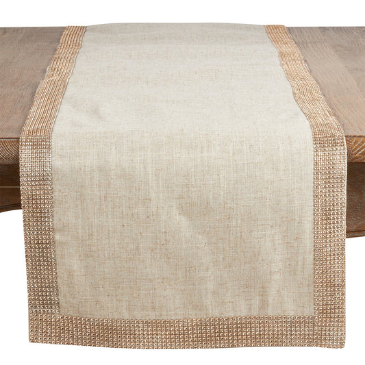 Everyday / All Season Champagne Yellow Studded Table Runner, 80% polyester - 20% linen