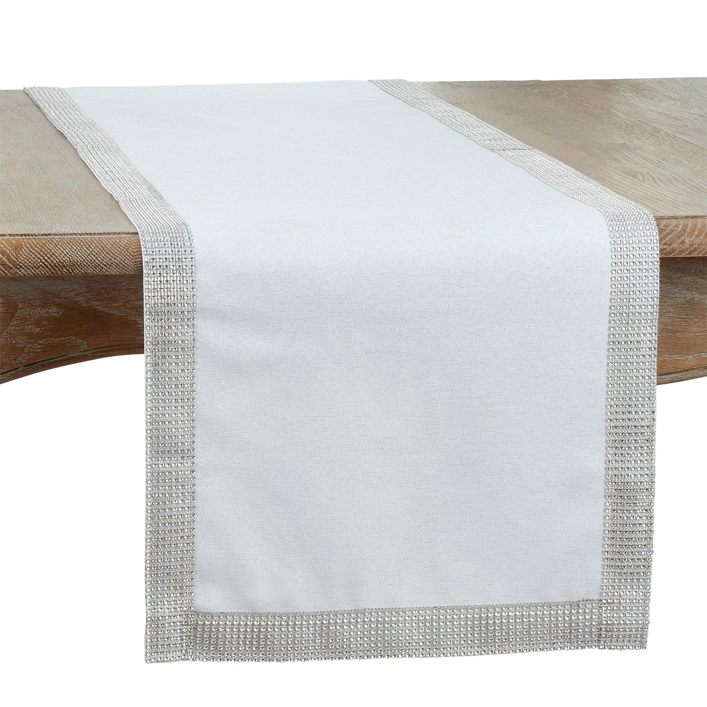 Everyday / All Season White Studded Table Runner, 100% Polyester