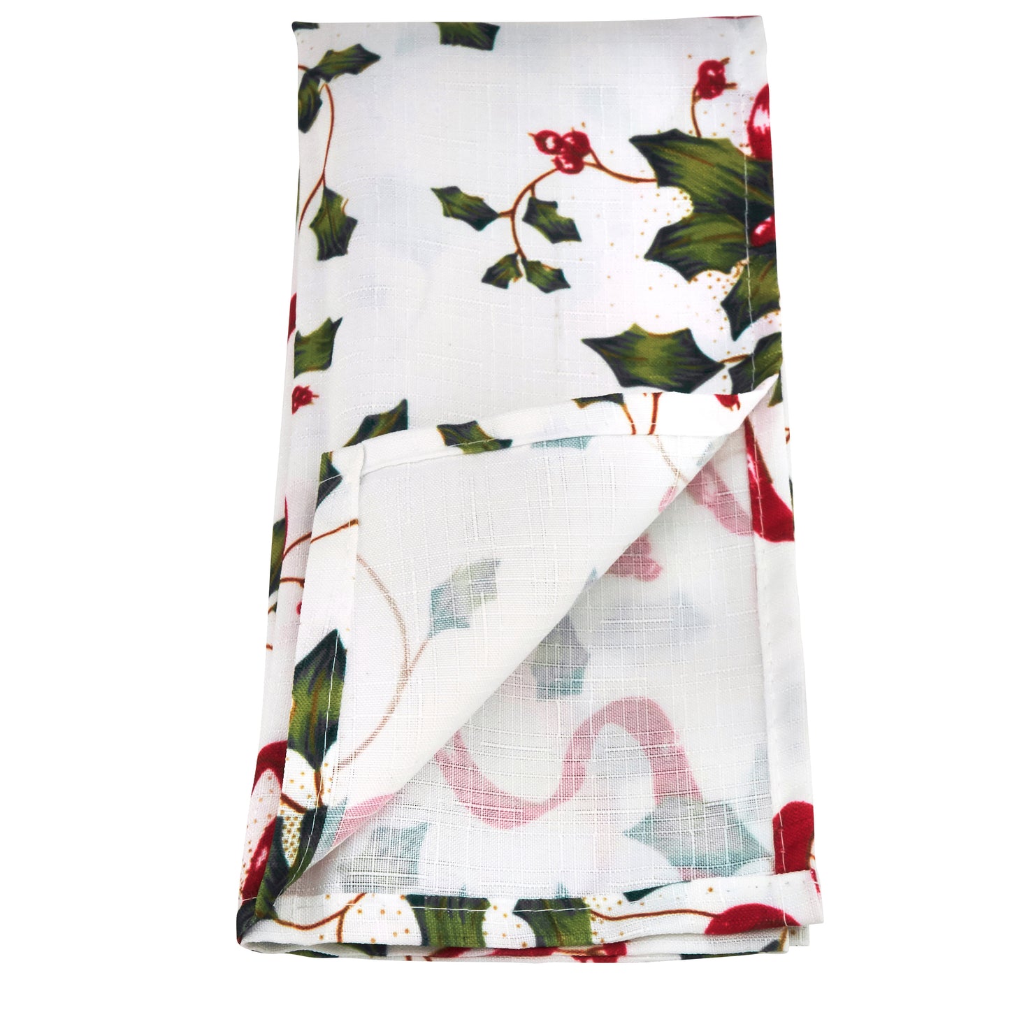 Multi Holly and Ribbon Napkins 100% polyester, 20 Inch Square (12 pcs.)