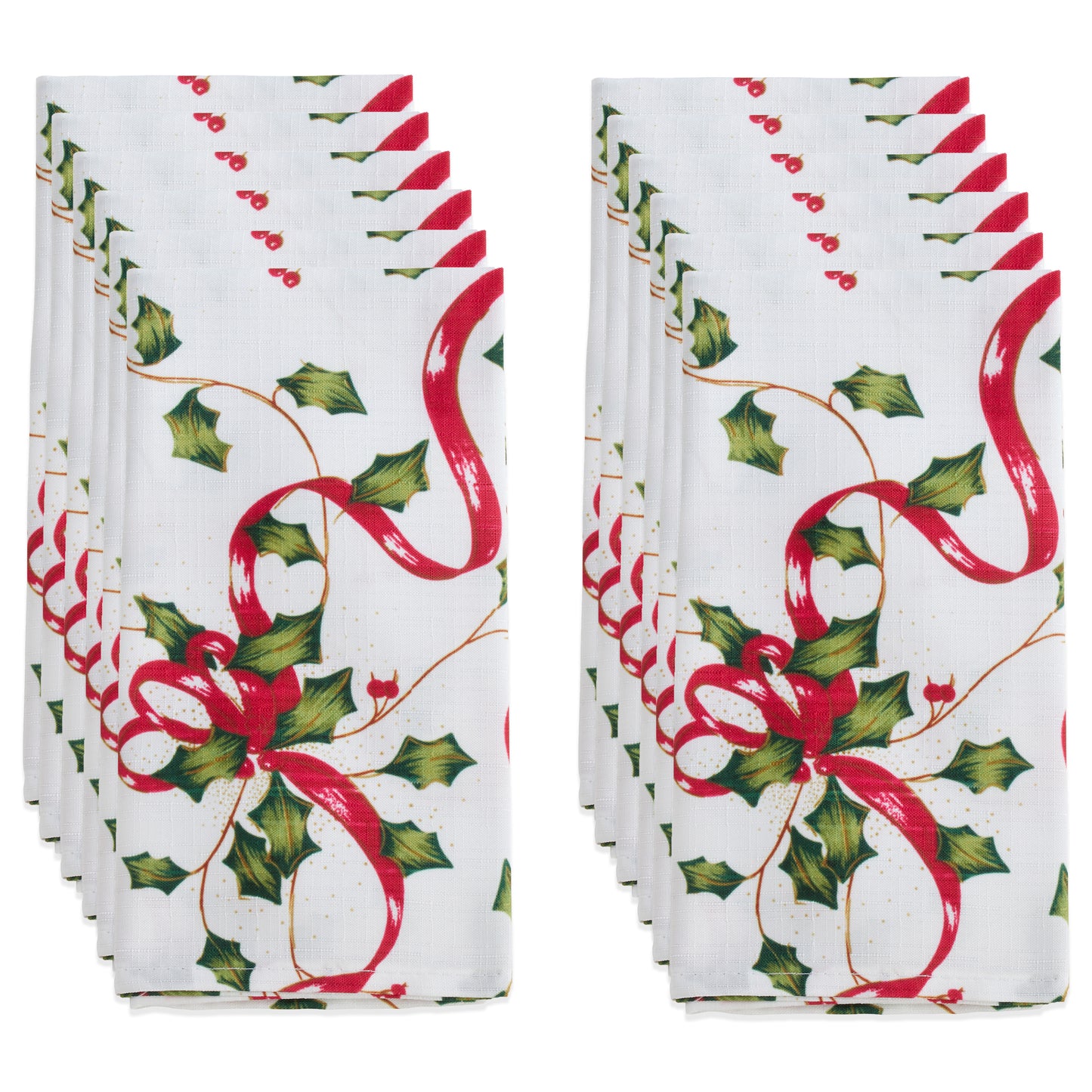 Multi Holly and Ribbon Napkins 100% polyester, 20 Inch Square (12 pcs.)
