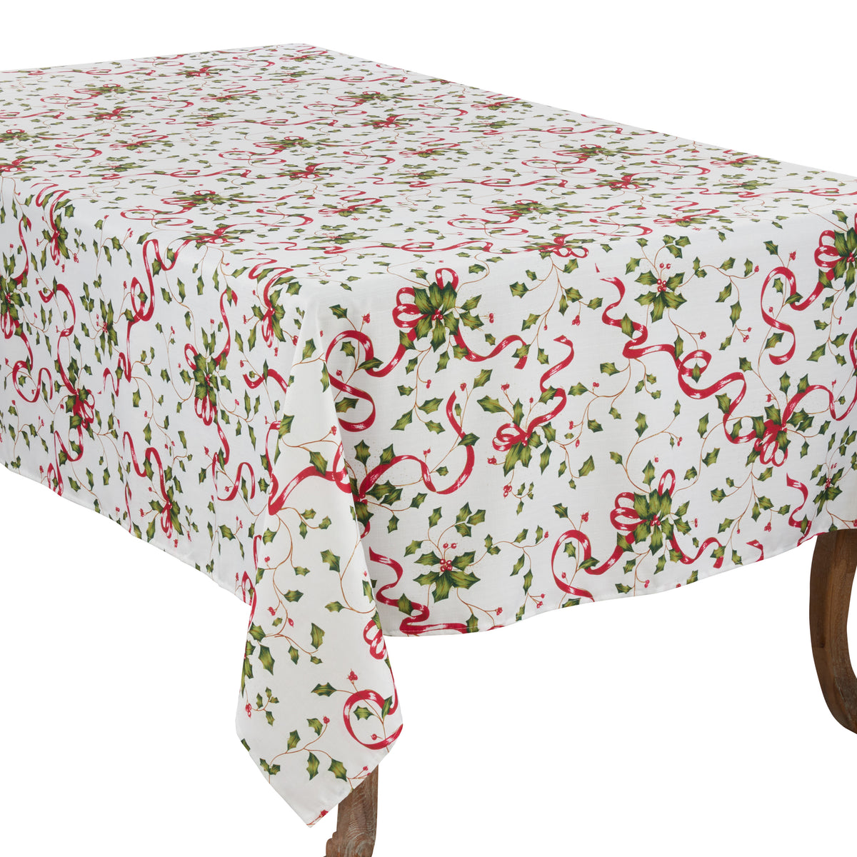 Multi  Holly and Ribbon Tablecloth  100% Polyester
