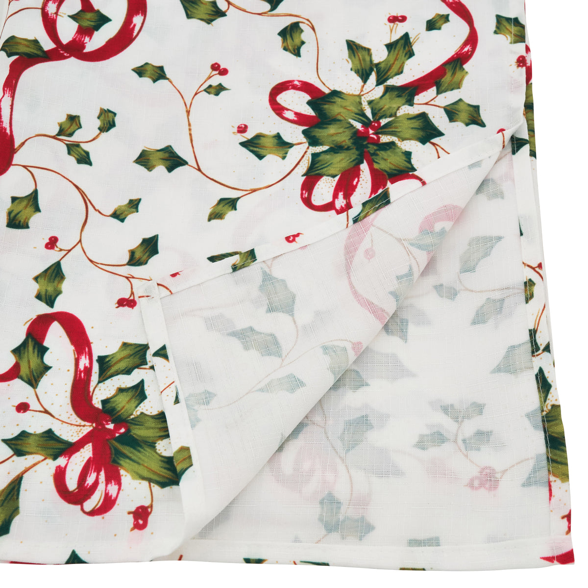 Multi  Holly and Ribbon Tablecloth  100% Polyester