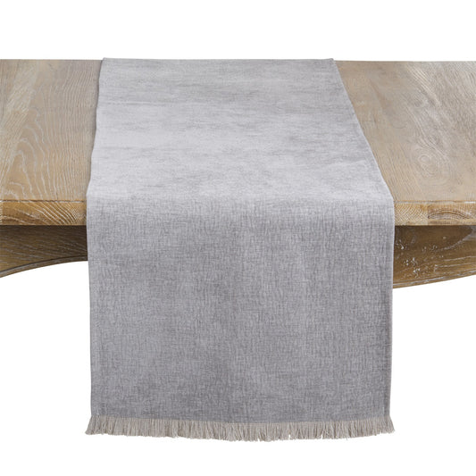 Everyday / All Season Grey Fringe Edge Table Runner, 100% polyester
