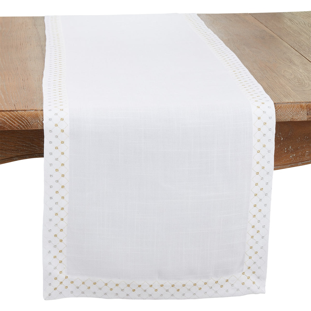 Everyday / All Season White Metallic Lattice Table Runner, 100% Polyester