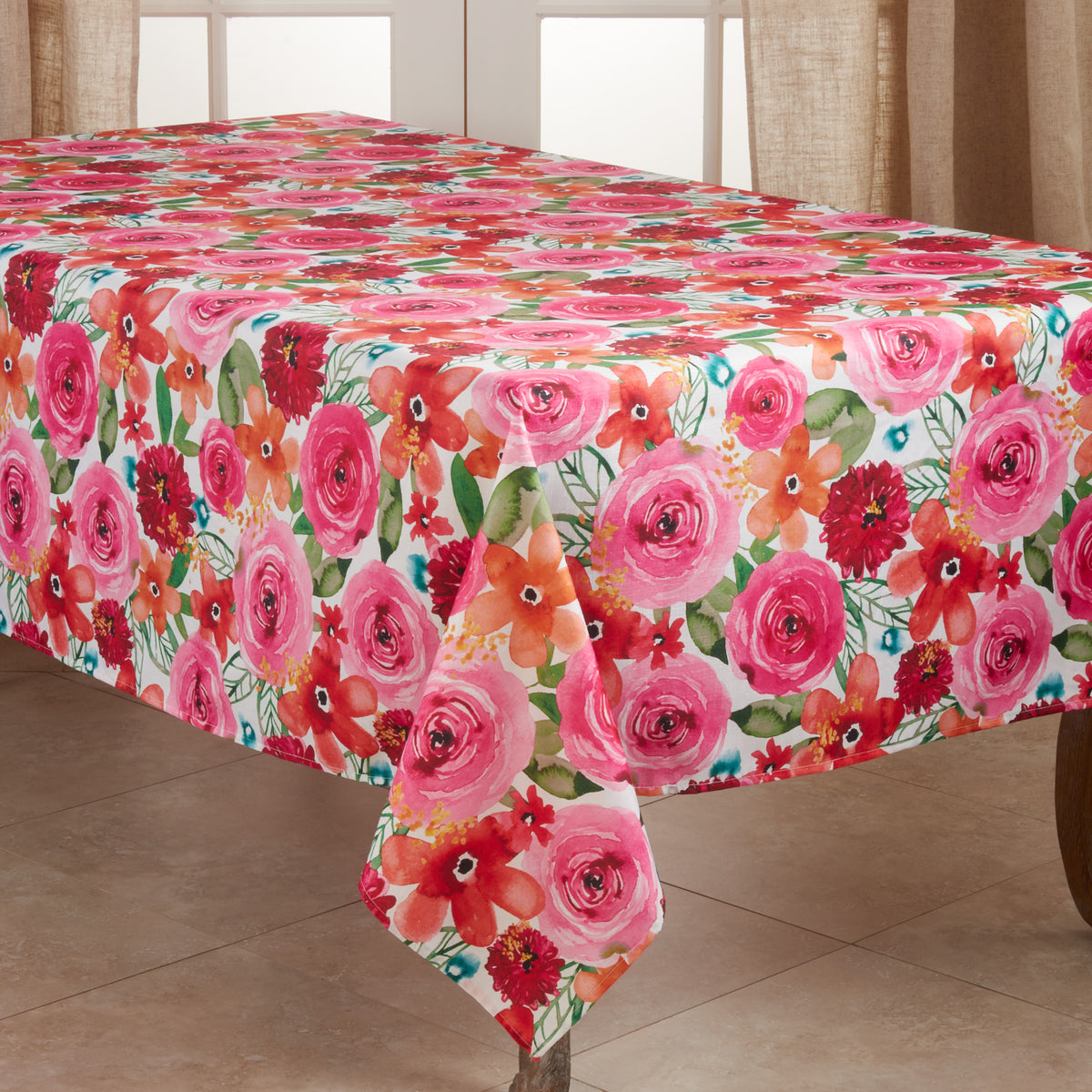 Multi  Santa Monica Floral Tablecloth  100% Polyester