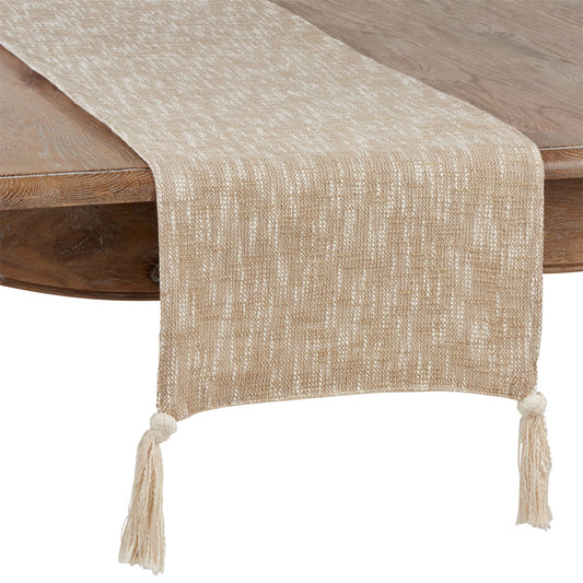 Everyday / All Season Natural Beige Solid Tasseled Table Runner, 100% cotton