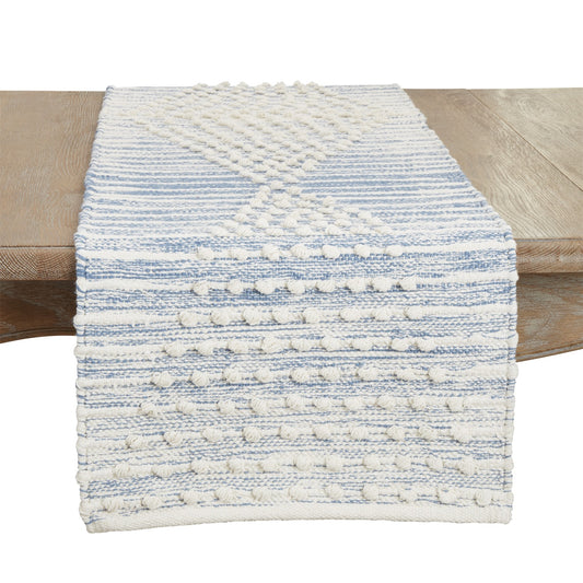 Everyday / All Season Turquoise Blue Diamond Stripe Table Runner, 100% cotton