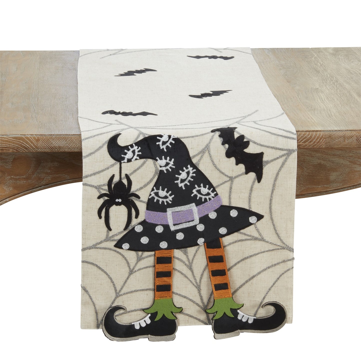 Halloween Natural Beige Witch Hat Table Runner, 84% polyester - 16% linen