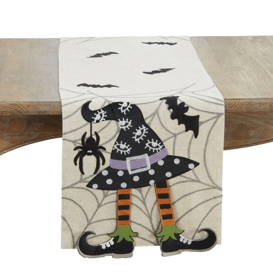 Halloween Natural Beige Witch Hat Table Runner, 84% polyester - 16% linen