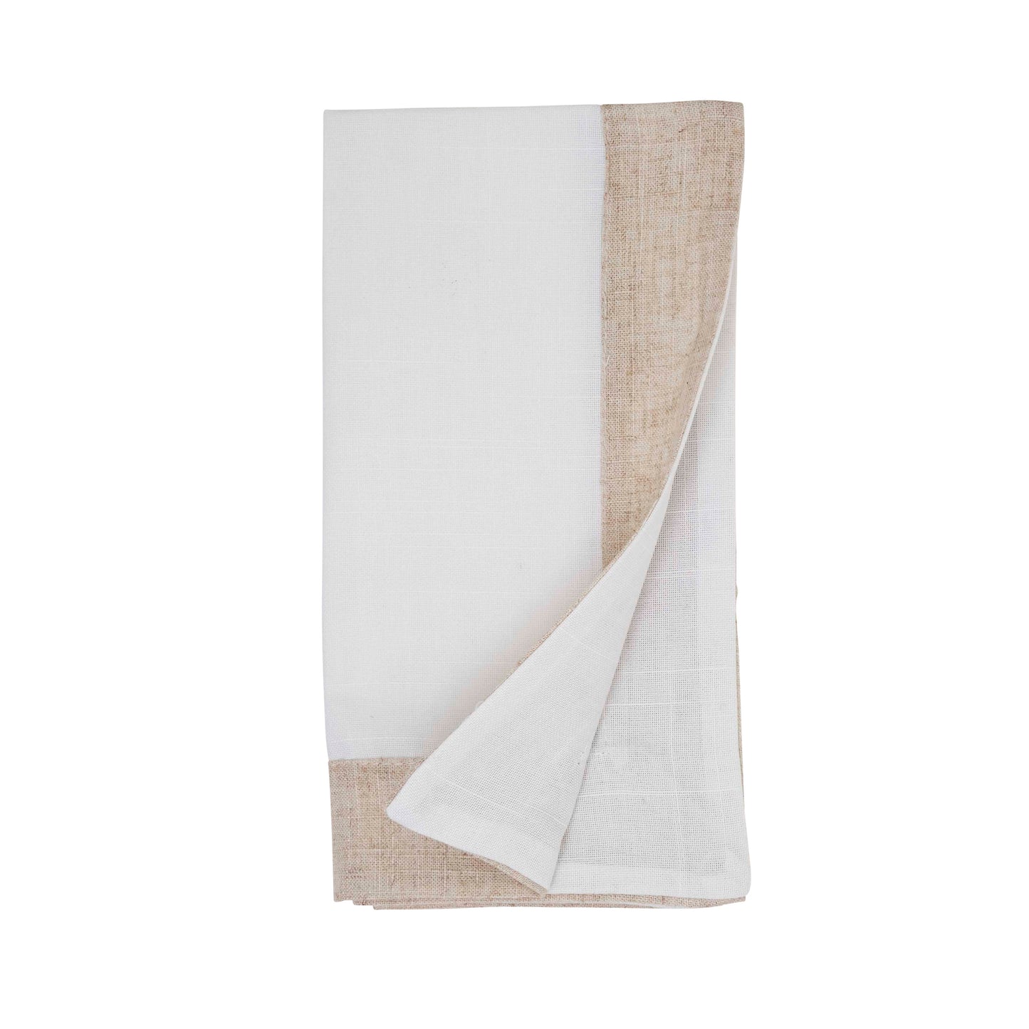Ivory Two Tone Napkins linen: 100% polyester - border: 80% polyester, 20% linen, 20 Inch Square (4 pcs.)
