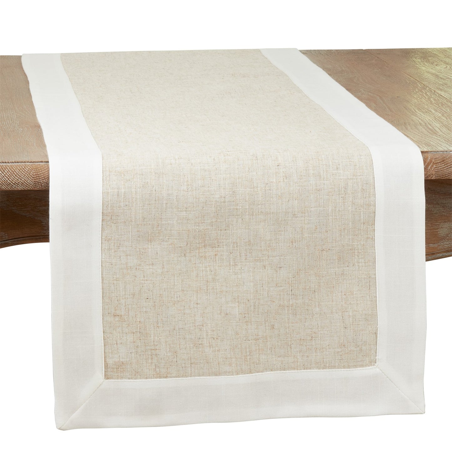 Everyday / All Season Natural Beige Two Tone Table Runner, linen: 80% polyester, 20% linen - border: 100% polyester