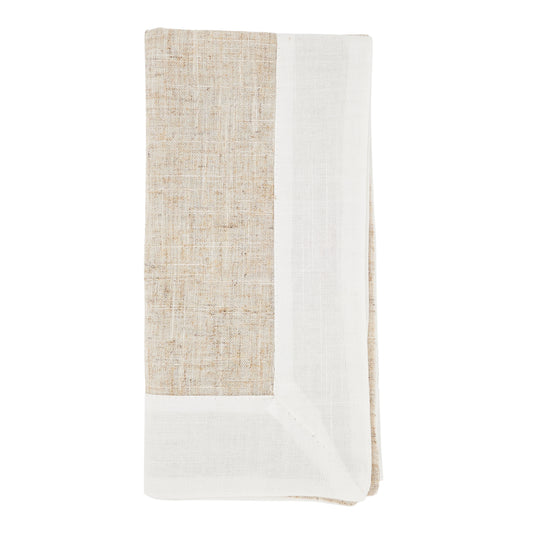 Natural Two Tone Napkins linen: 80% polyester, 20% linen - border: 100% polyester, 20 Inch Square (4 pcs.)