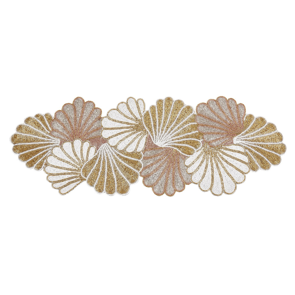 Everyday / All Season Gold Sea Shell Beaded Table Runner, acrylic beads, glass beads