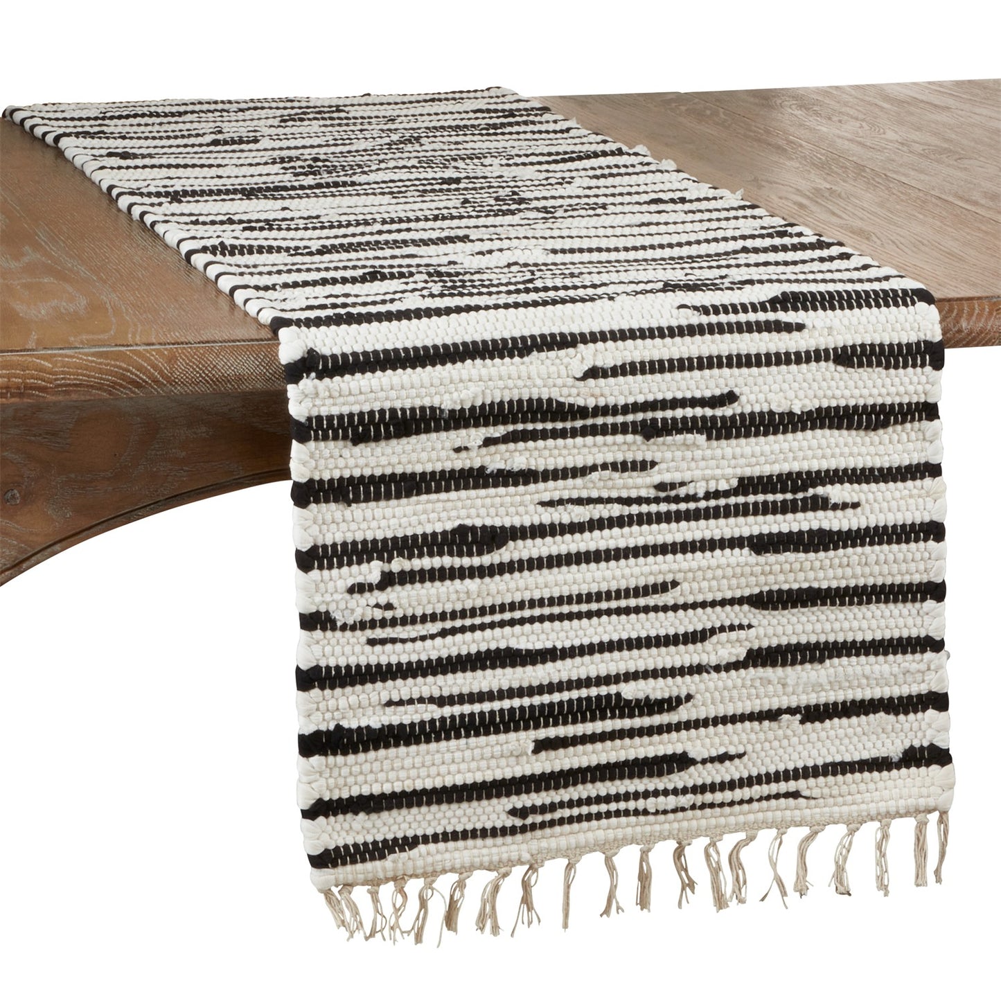 Everyday / All Season Black/White Zebra Chindi Table Runner, 100% cotton