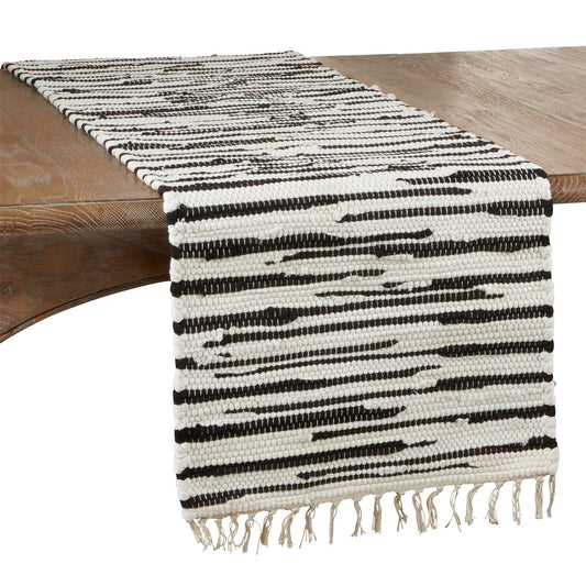 Everyday / All Season Black/White Zebra Chindi Table Runner, 100% cotton