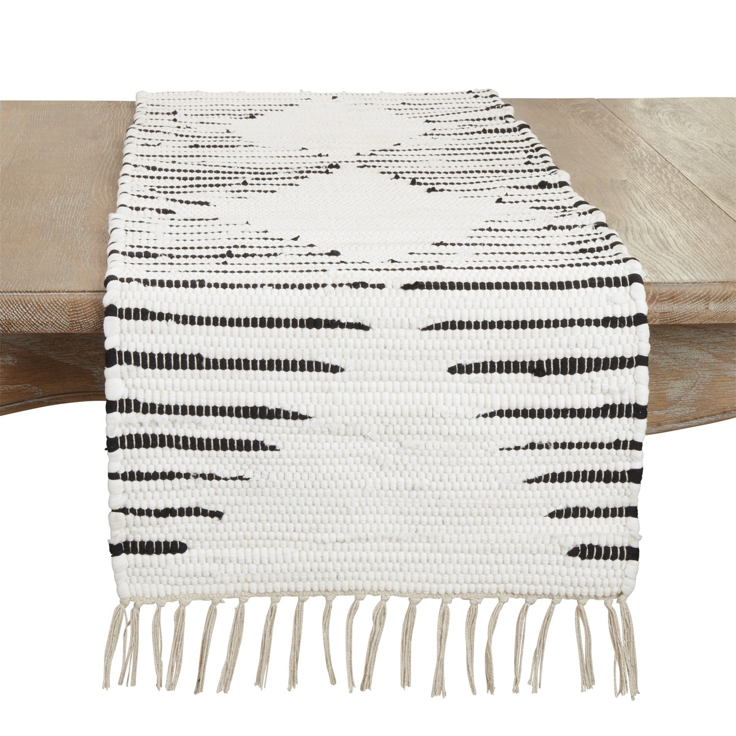 Everyday / All Season Black/White Diamond Chindi Table Runner, 100% cotton