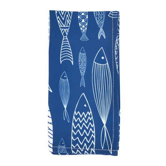 Navy Blue Fish Napkins 100% polyester, 20 Inch Square (4 pcs.)