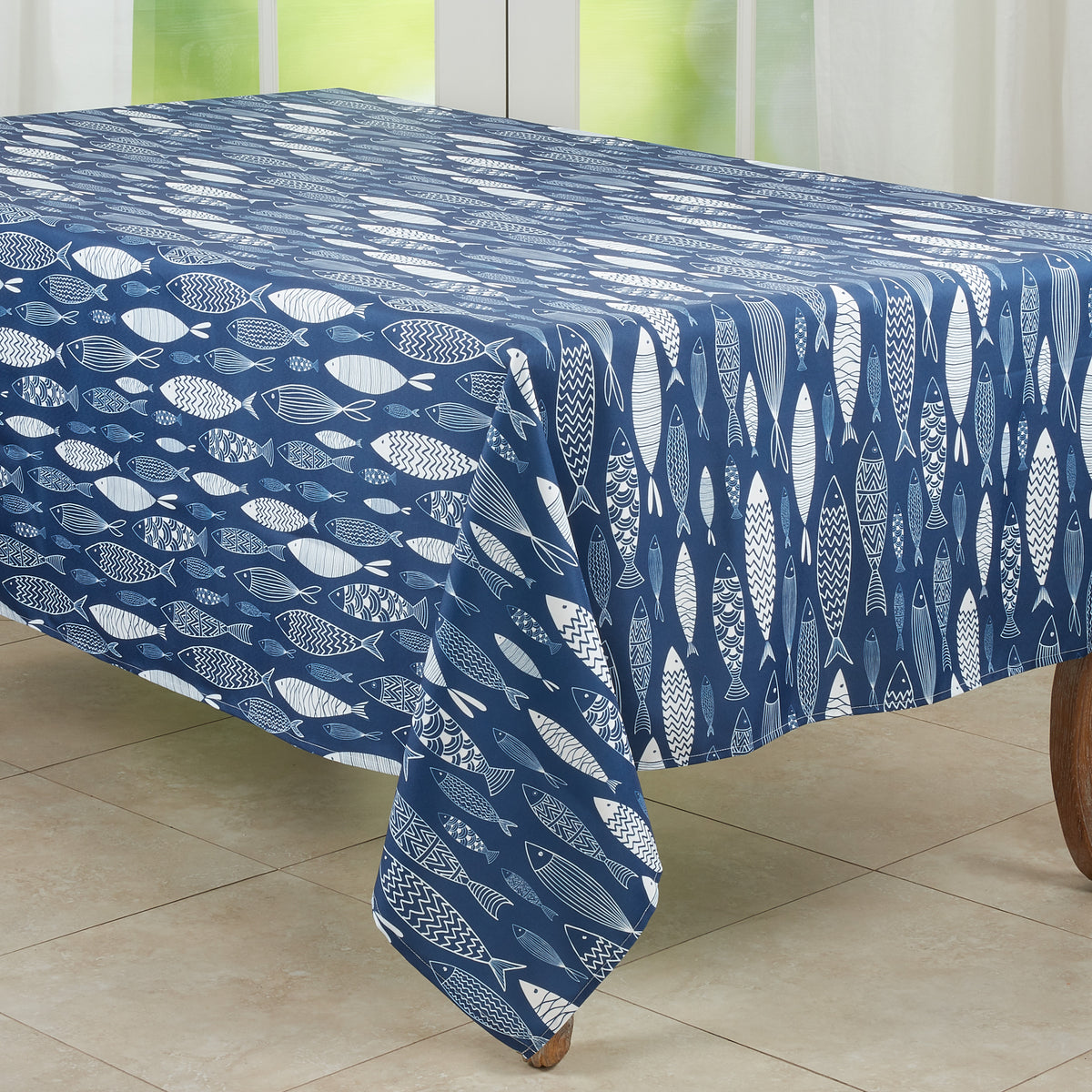 Navy Blue  Fish Tablecloth  100% polyester