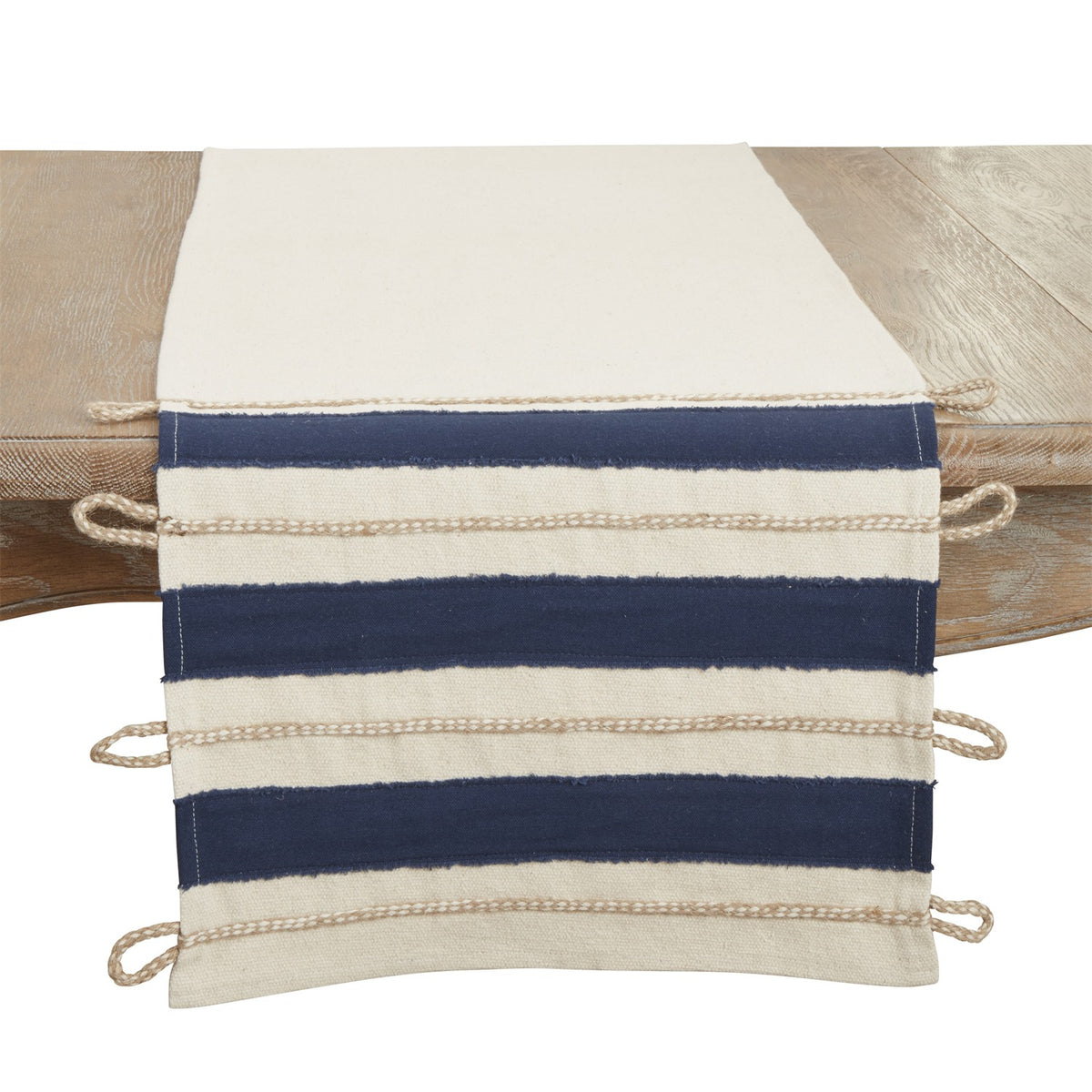 Everyday / All Season Navy Blue Rope Applique Table Runner, 100% cotton