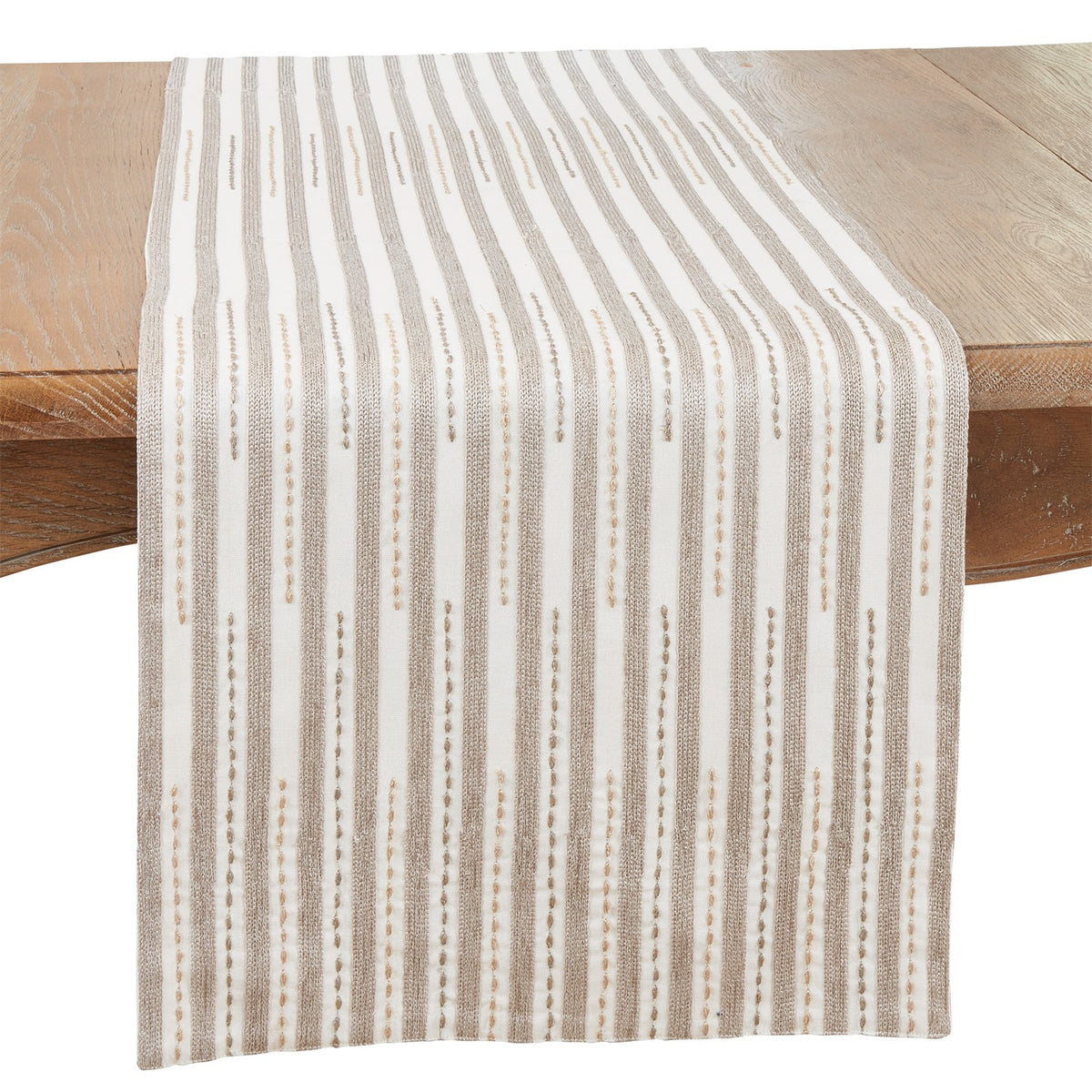 Everyday / All Season Ivory Off-White Stitched Stripe Table Runner, 100% cotton