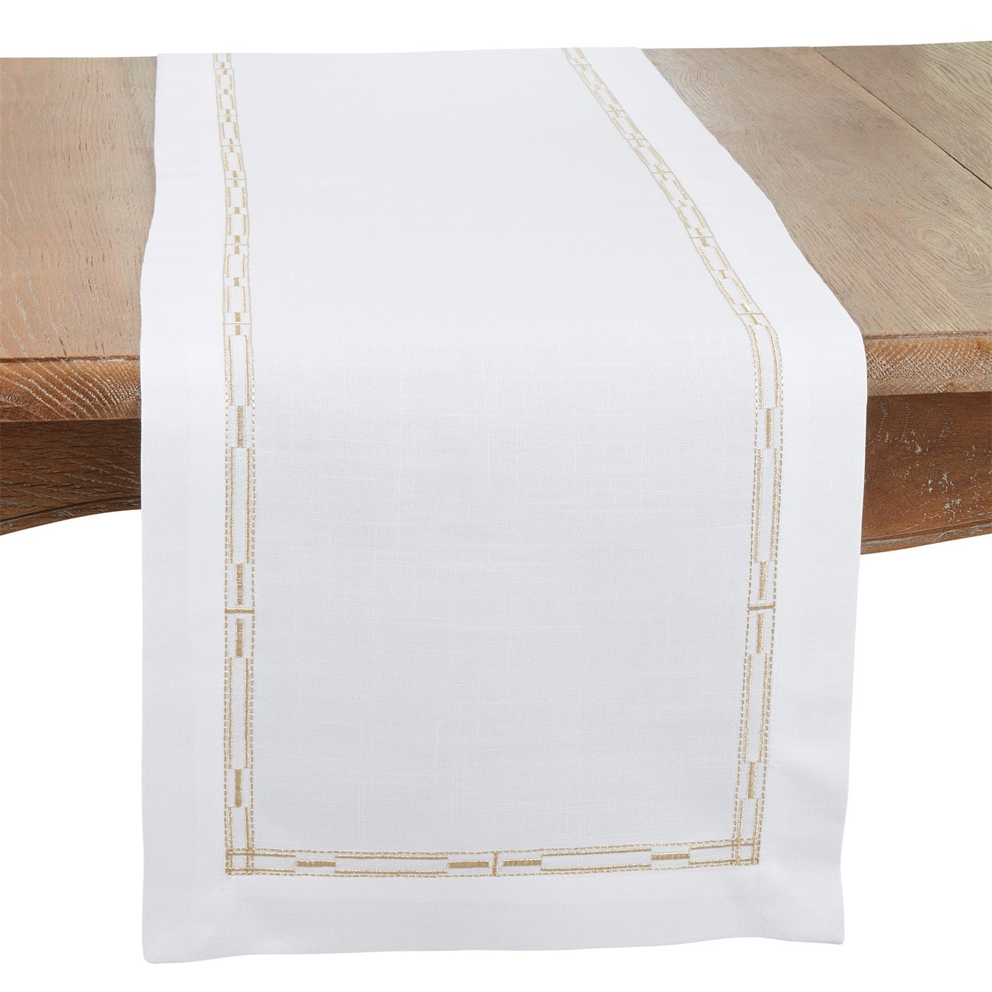 Everyday / All Season Gold Embroidered Border Table Runner, 100% Polyester