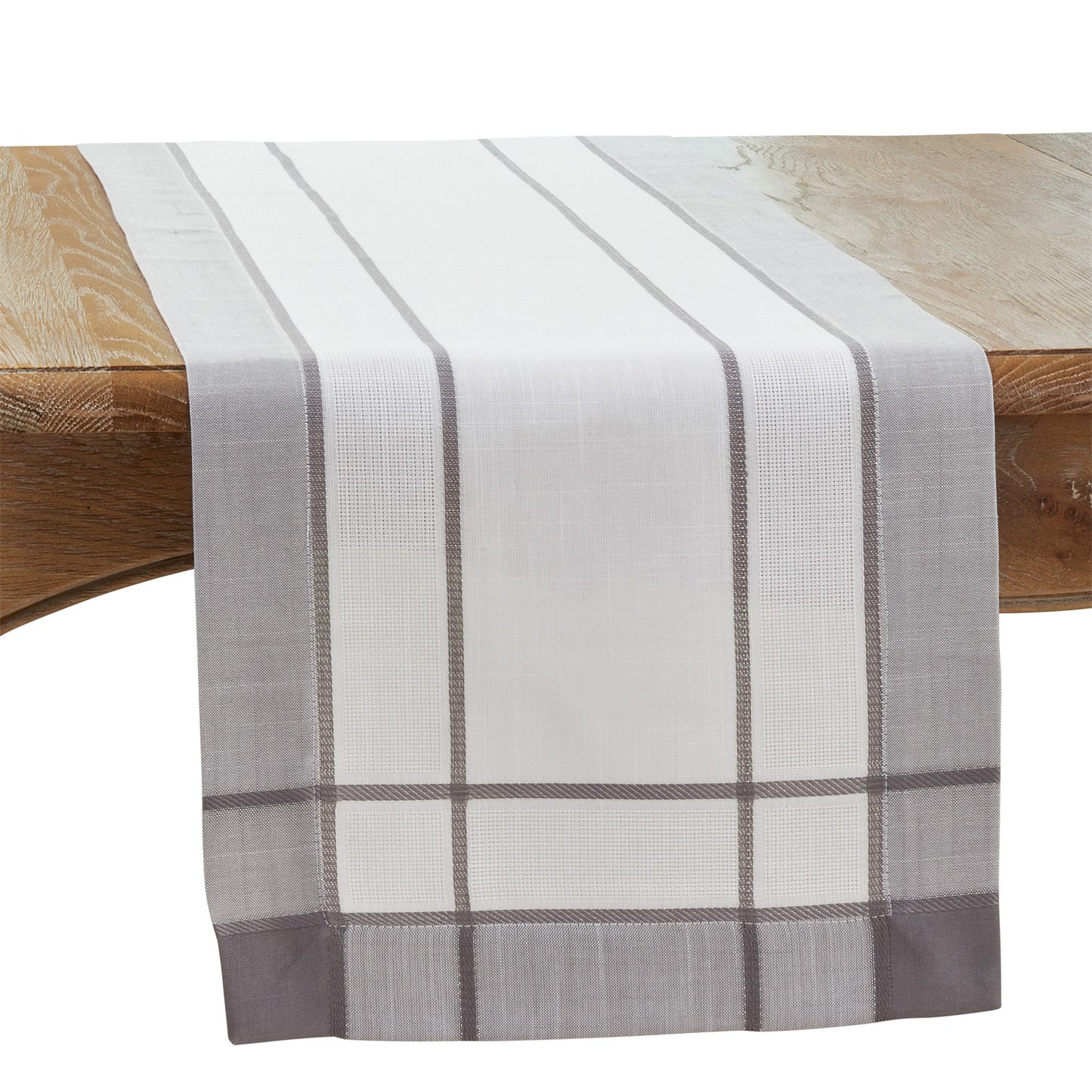 Everyday / All Season Grey Banded Border Table Runner, 100% Polyester