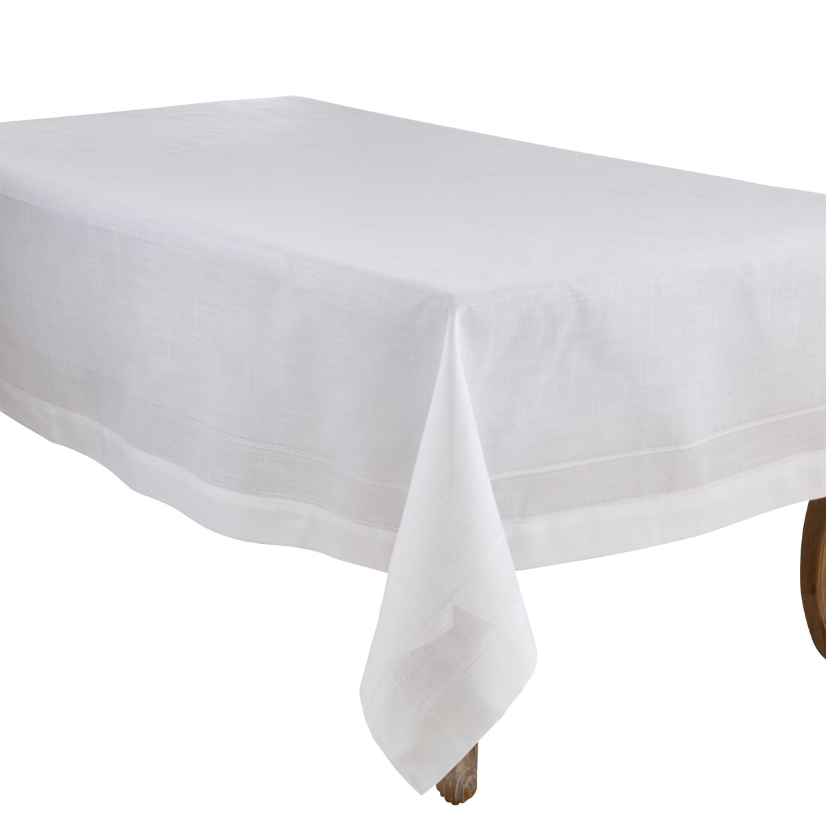 Ivory White Banded Border Tablecloth  100% polyester