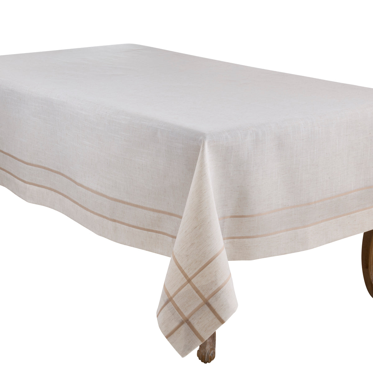 Linen Beige  Banded Border Tablecloth  100% polyester