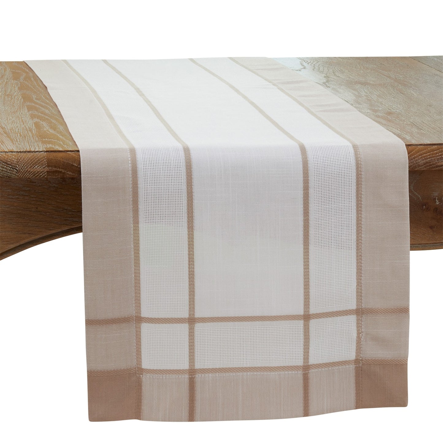 Everyday / All Season Natural Beige Banded Border Table Runner, 100% Polyester