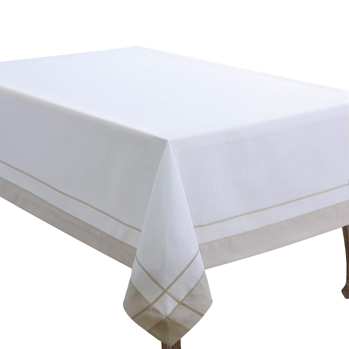 Natural Beige  Banded Border Tablecloth  100% Polyester