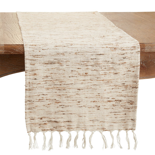 Everyday / All Season Oatmeal Beige Textured Table Runner, 55% linen - 15% silk - 30% cotton
