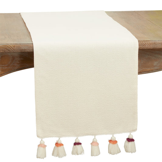 Everyday / All Season Pink Tassel Table Runner, front: 100% cotton - back: 100% polyester