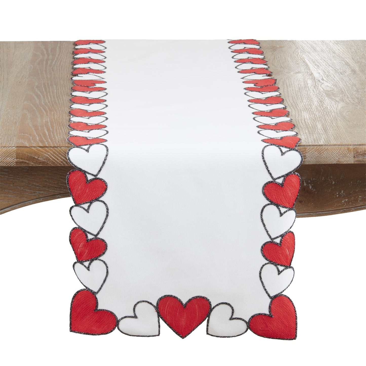 Valentine's Day White Embroidered Hearts Table Runner, 100% polyester