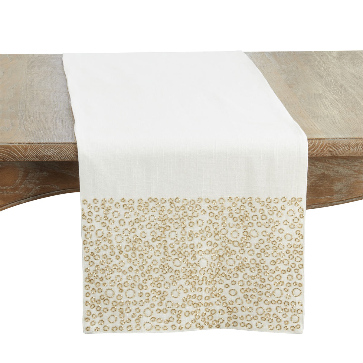 Everyday / All Season White Beaded Band Table Runner, 100% cotton